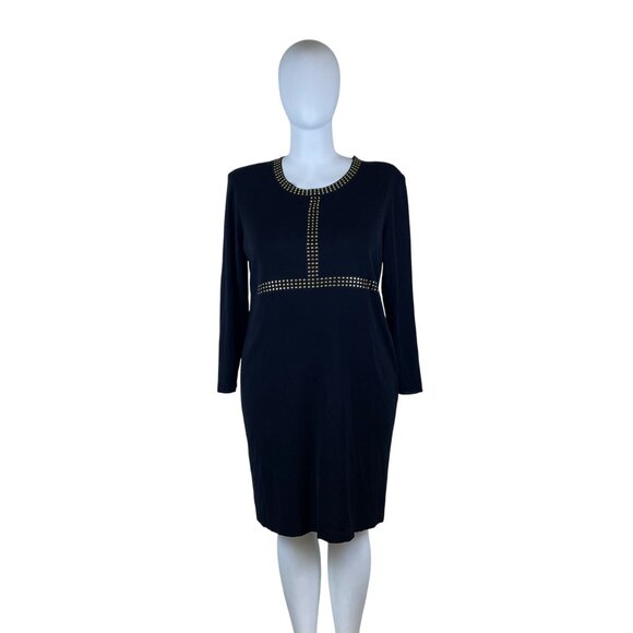 Mistook Women’s Black Long-Sleeve Studded Shift Dress Elegant Knit Sz 3x - Picture 1 of 10